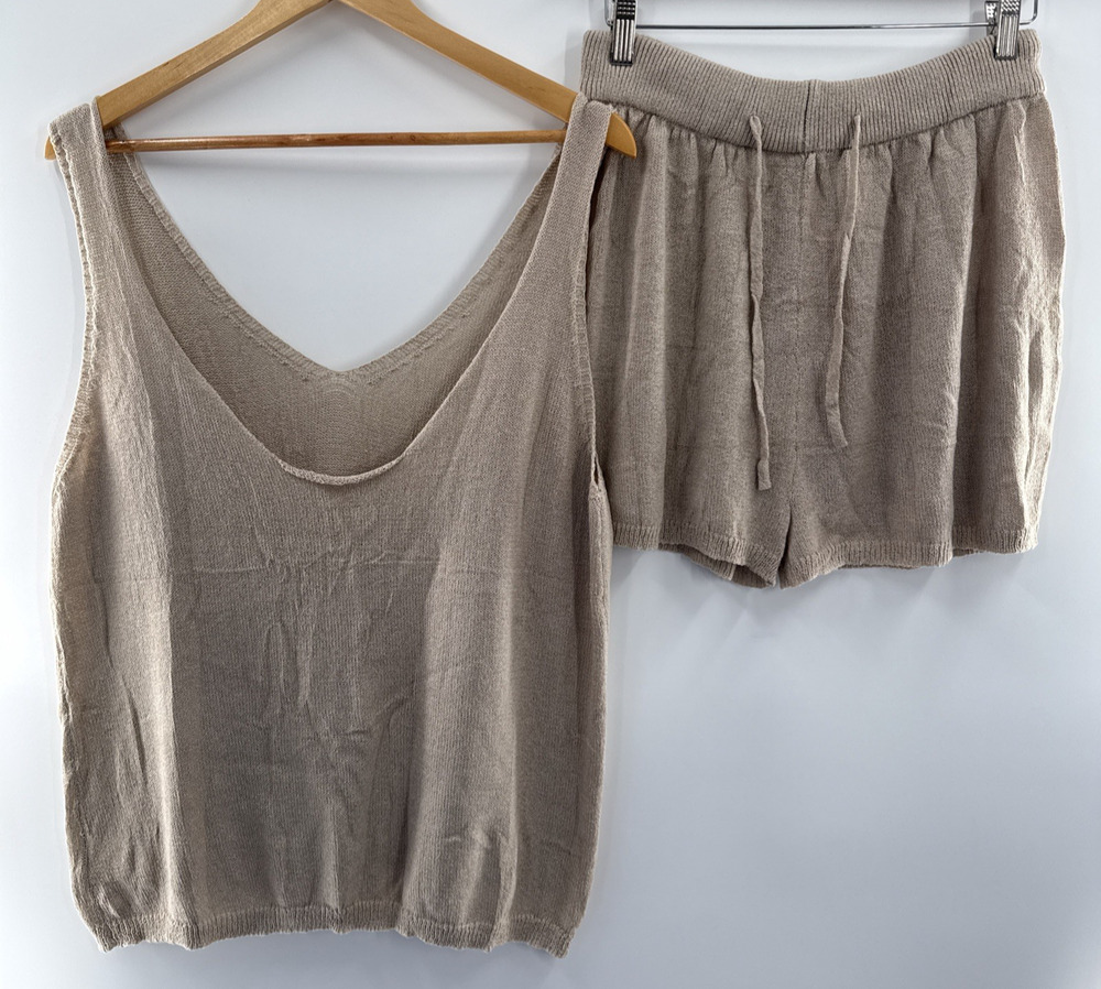 Women's Summer Lounge Sets Knit 2 piece Outfits Size XL beige NWOT *READ..